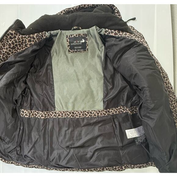 ARCTIC EXPEDITION CANADA 2X Down Jacket Hood Wind Rain Resistant Leopard Print - Picture 6 of 9